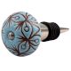 Turquoise Etched Ceramic Floral Wine Stopper (Pack Of One Piece)